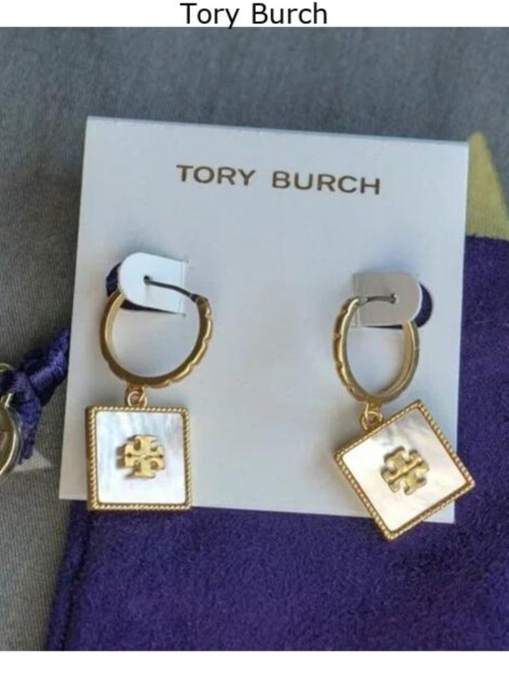 Tory Burch Square Huggie Drop Earrings in Mother of Pearl